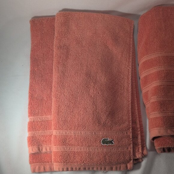 Lacoste 4 Set Orange Towels Bath Body Hand Hair 100% Cotton 30x52" Crocodile - Picture 2 of 12